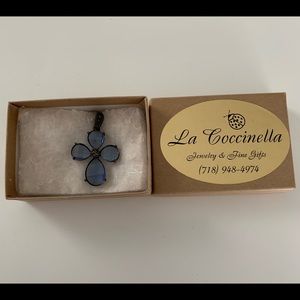 Blue Crystal Cross Sterling Silver Necklace